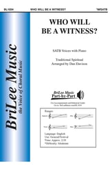 Who Will Be a Witness? SATB choral sheet music cover